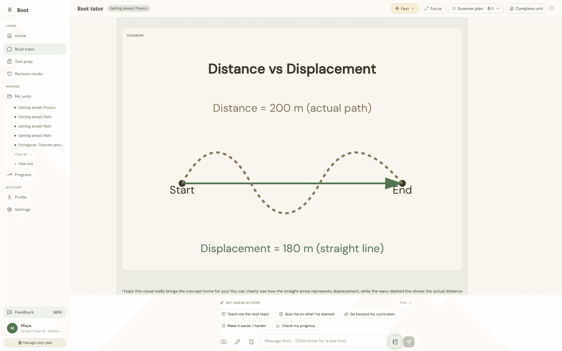 Root tutor explaining a concept with diagrams and step-by-step working